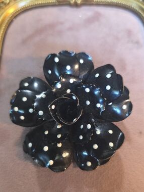 Joan Rivers Classics Collection Black & White Polka Dot Flower Pin